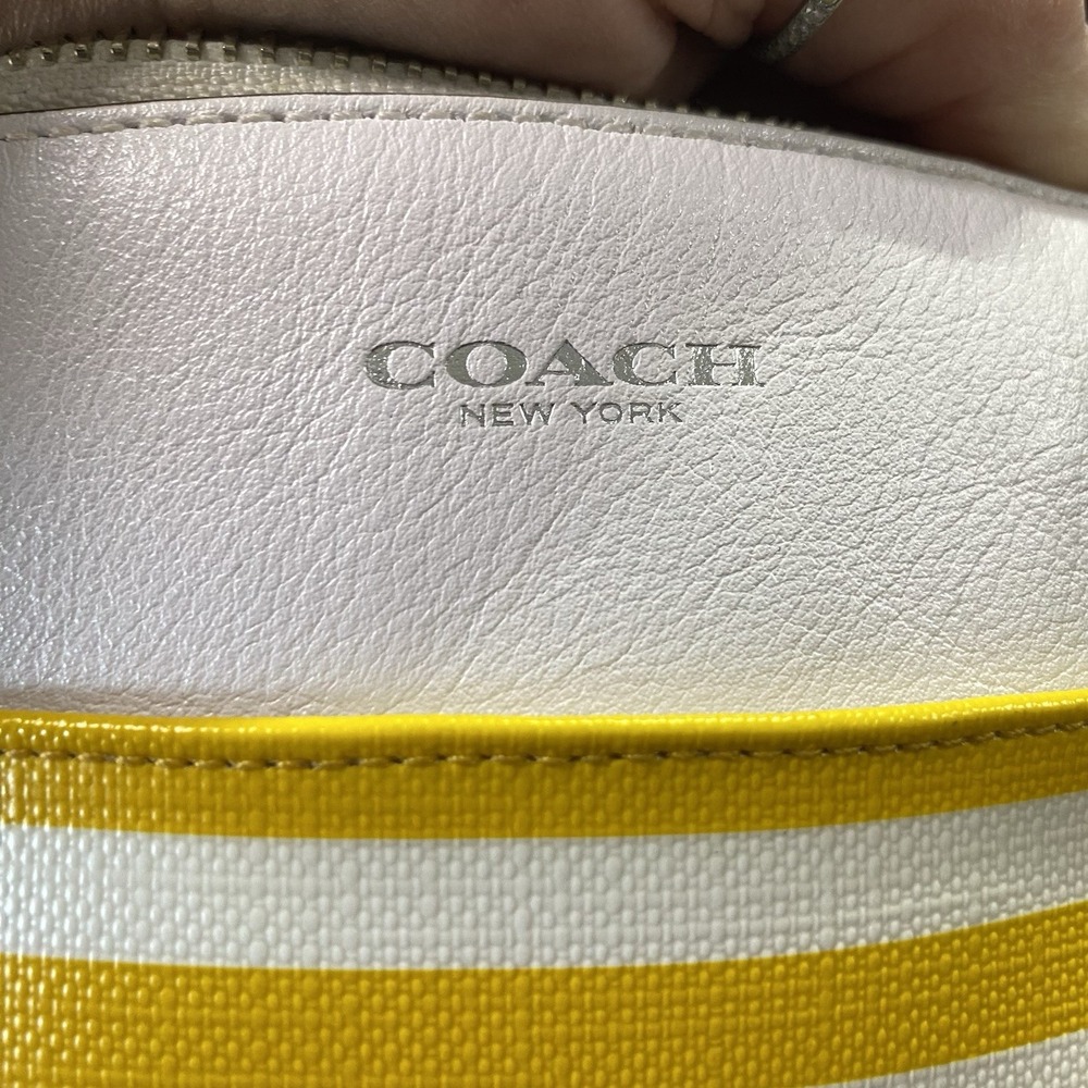 COACH Crossbody Bleecker N/S Coated Canvas Swingpack Yellow &White 8.5x8x1" EUC - Picture 5 of 10